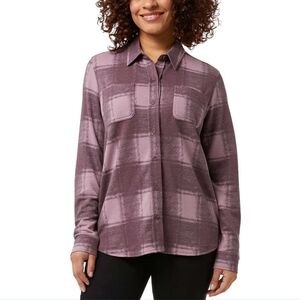 32 Degrees Ladies' Cozy Knit Button-Up Long Sleeves Shirt Purple Medium
